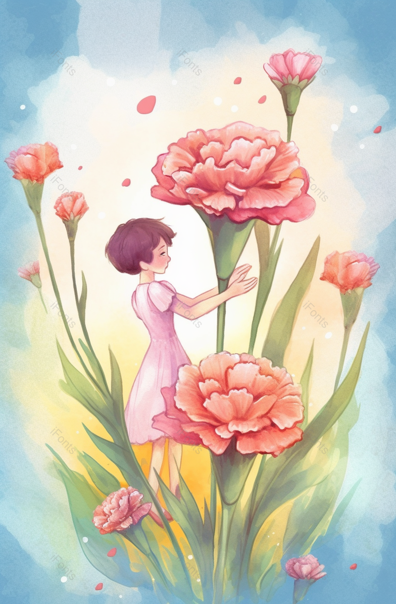 女孩和鲜花手绘艺术画背景,插画/手绘图,插画/手绘图库,插画/手绘图下载,插画/手绘